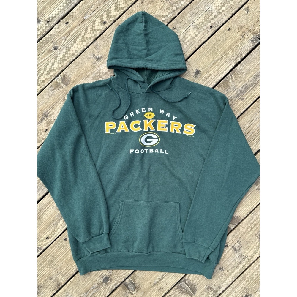 Vintage Green Bay Packers Hoodie XL NFL Football Sweatshirt Green Pullover - Picture 1 of 12